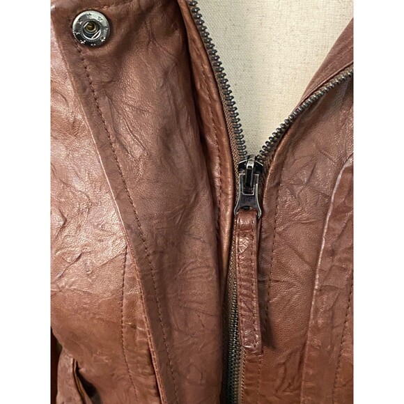 Womens Sz 36 Sm CARRIE LACROX Brown Italian Lambskin Leather Flight Biker Jacket - Picture 6 of 12